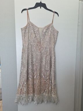 Dress the Population Nude And Silver Sequin Midi Dress